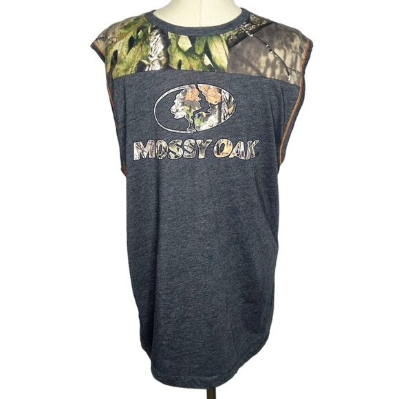 Mossy Oak Tank Top Mens Size L (42/44) Grey Camo Spell Out Logo - Picture 1 of 4